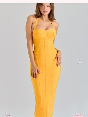 House of CB The Sculpt Orange Sherbet Halter Midi Dress